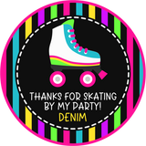 Roller skate birthday sticker with colorful retro design