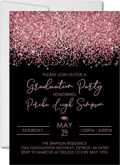 Rose Gold And Black Graduation Party Invitations