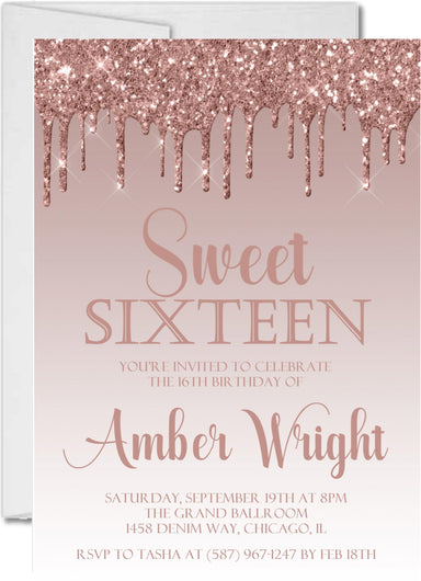 Rose Gold Sweet 16 Party Invitations