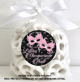 Round pink masquerade ball party favor sticker