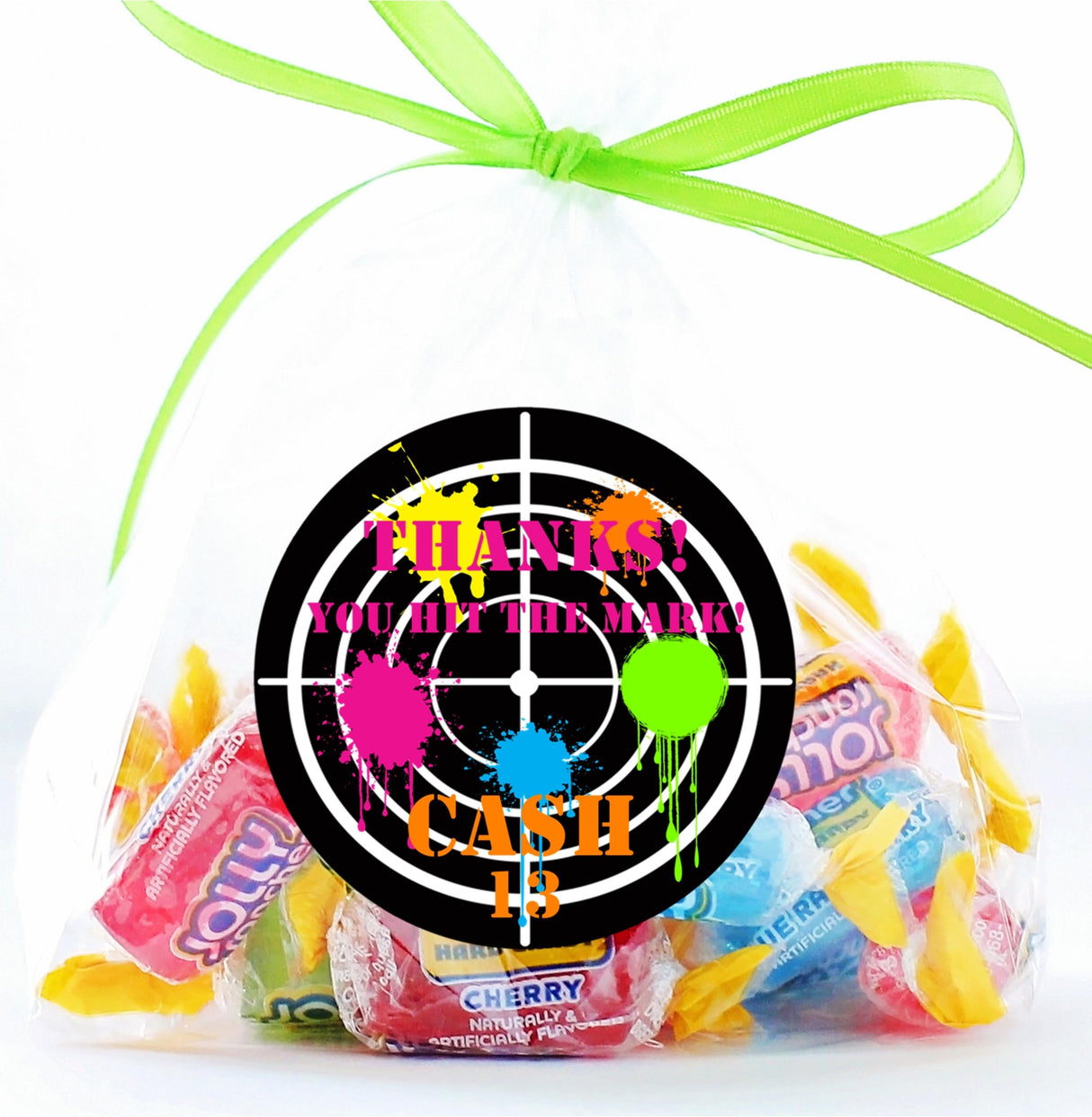 Round turquoise paintball sticker with bright color splatter