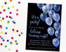 Royal Blue And Black Balloon Birthday Party Invitations