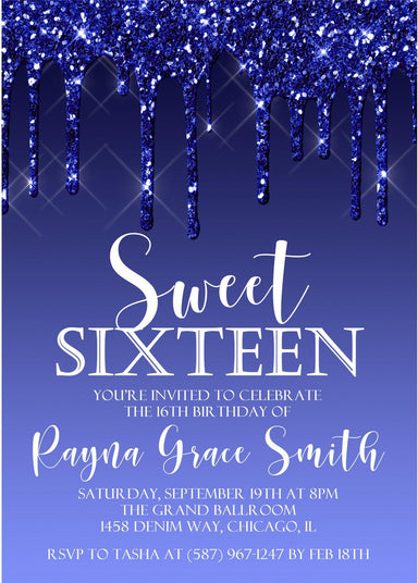Royal Blue Sweet 16 Party Invitations