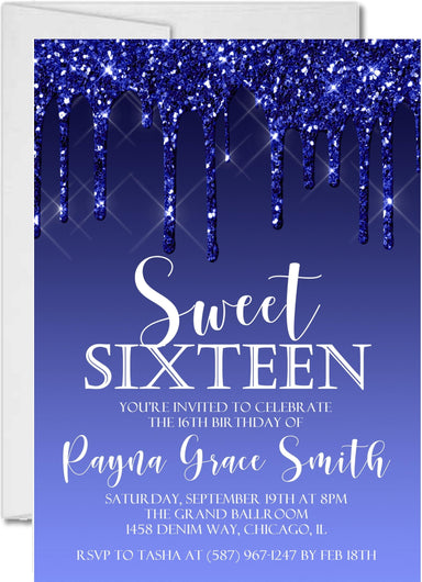 Royal Blue Sweet 16 Party Invitations
