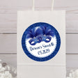 Royal blue masquerade mask sticker with printed glitter border