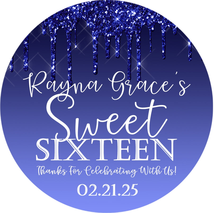Royal blue sweet 16 birthday stickers
