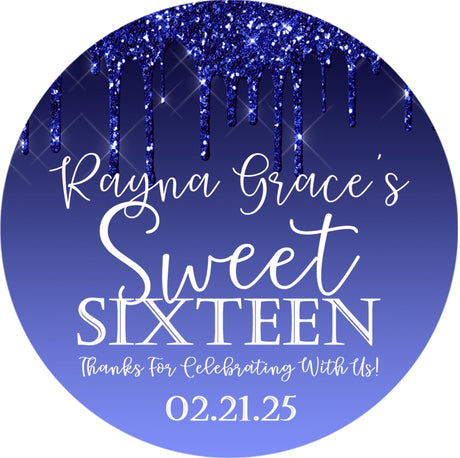 Royal blue sweet 16 birthday stickers