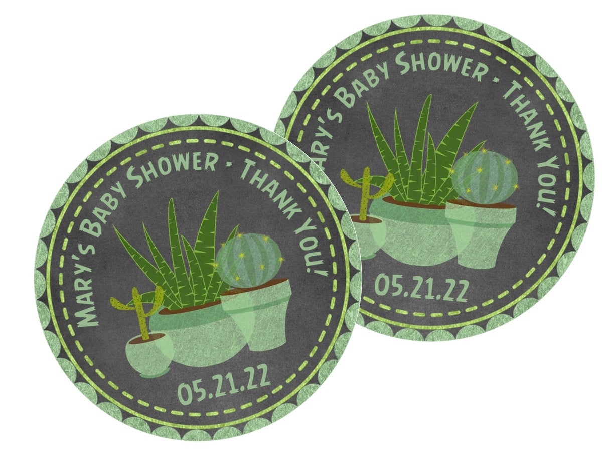 Rustic cactus and succulent baby shower favor label