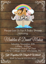 Rustic noah's ark baby shower invitations