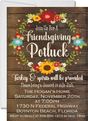 Rustic wood background Friendsgiving potluck invitation with floral wreath