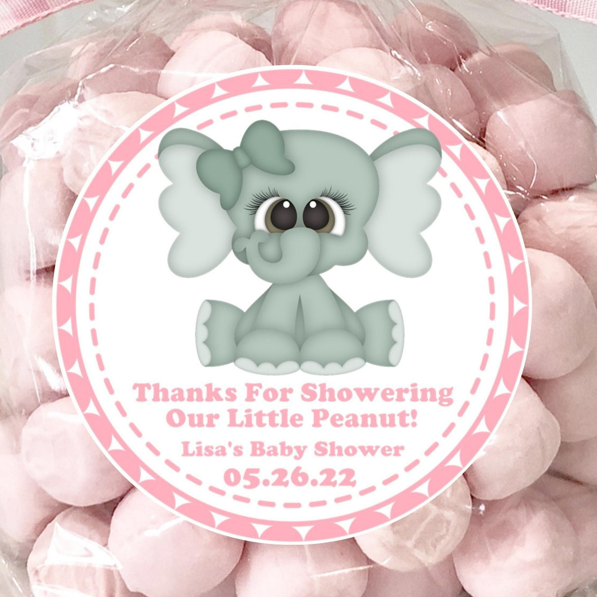Pink elephant baby shower stickers – Little Peanut design