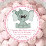 Pink elephant baby shower stickers – Little Peanut design