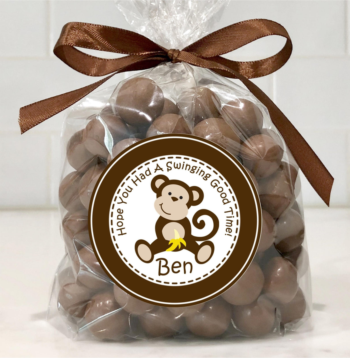 Safari monkey treat bag sticker design