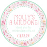 Sage floral wild one sticker with boho flowers and personalized name and date