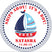 Sailboat baby shower sticker with red and blue nautical theme