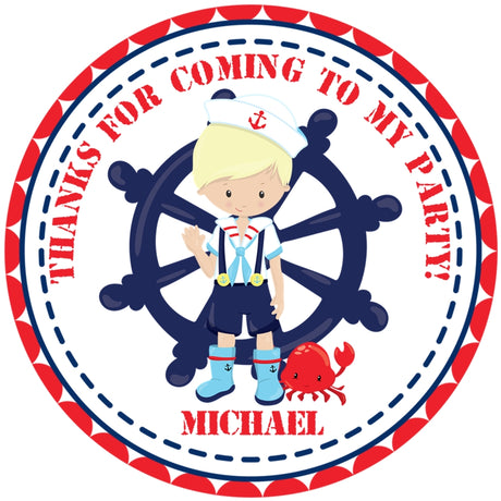 Sailor birthday party favor sticker with crab design