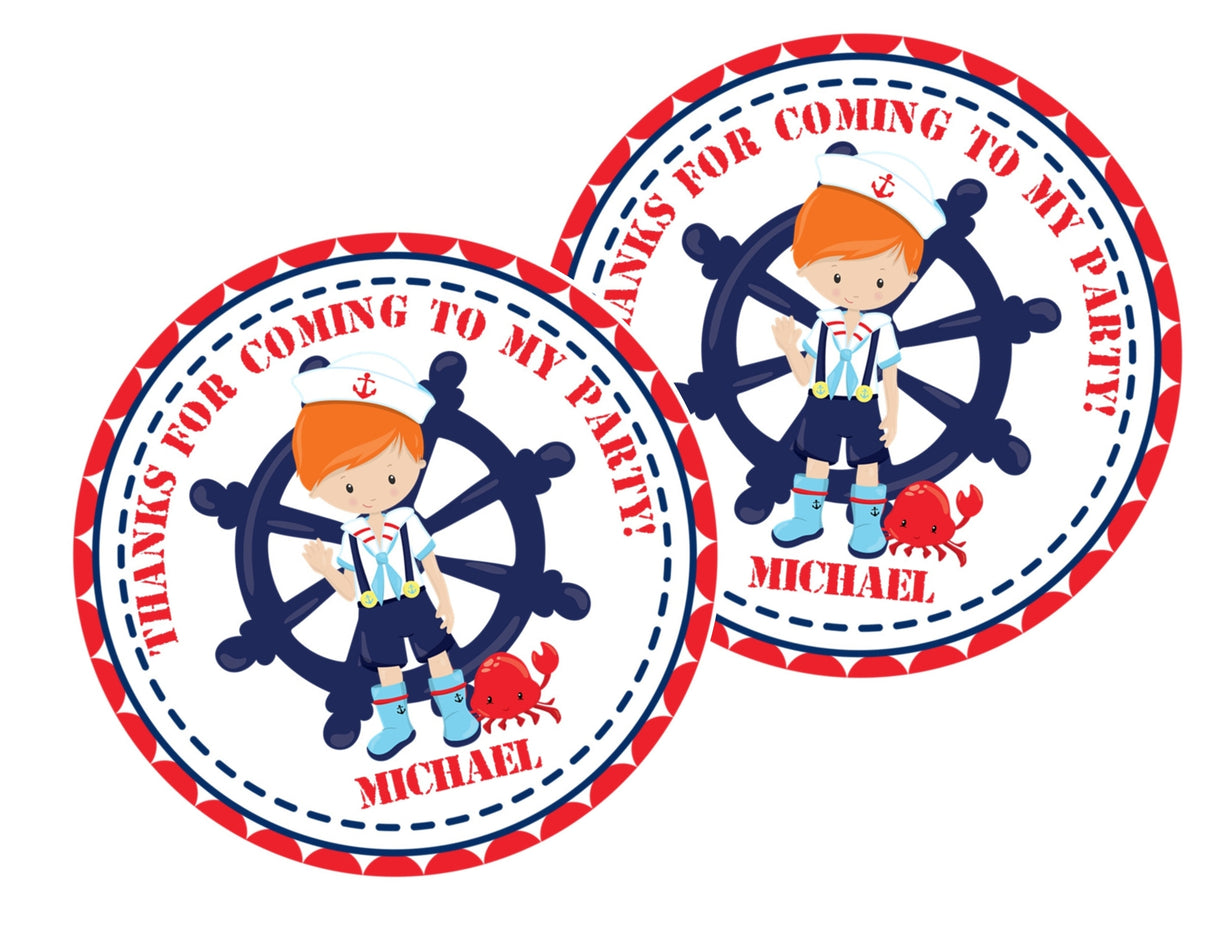 Sailor boy birthday sticker with crab illustration