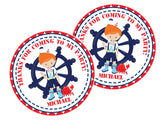 Sailor boy birthday sticker with crab illustration