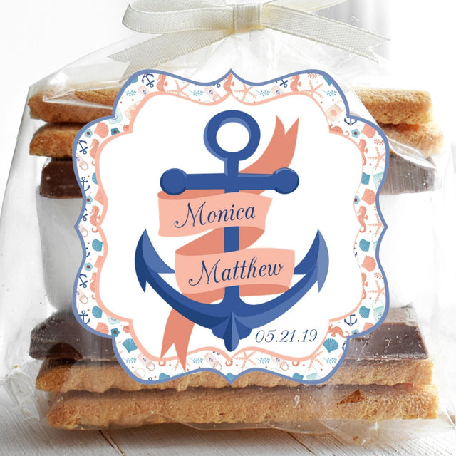 Scalloped anchor wedding sticker