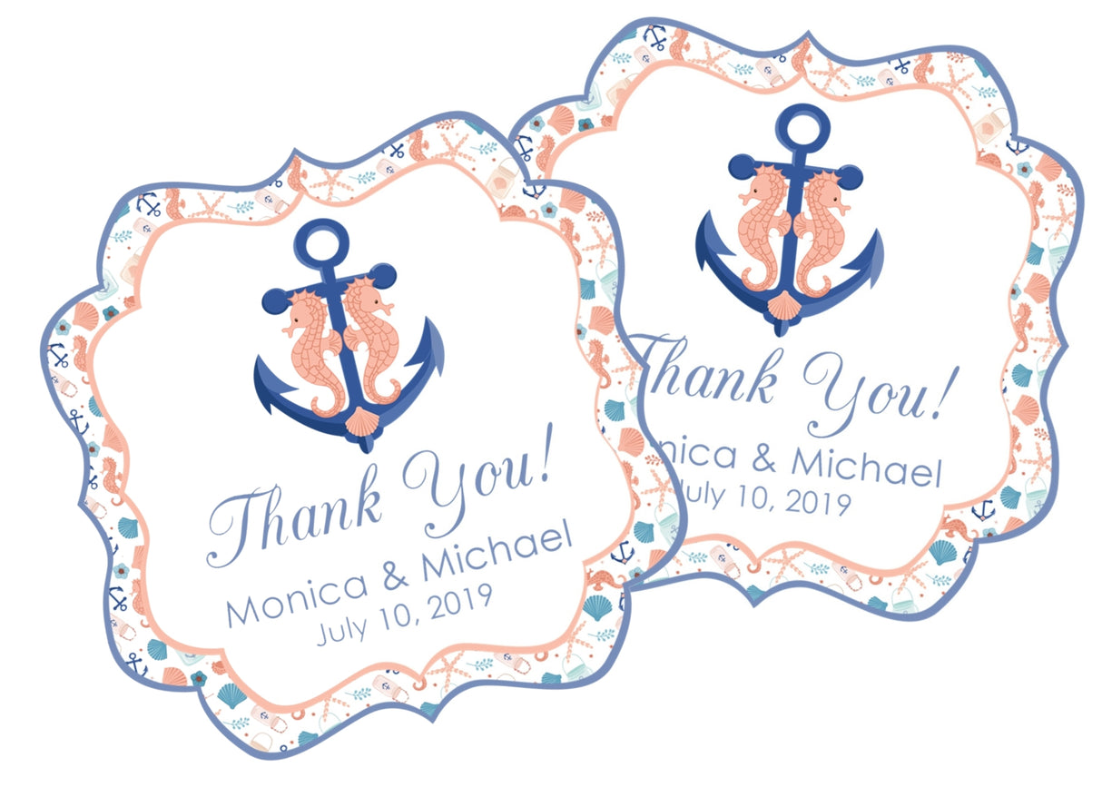 Scalloped seahorse anchor thank you sticker