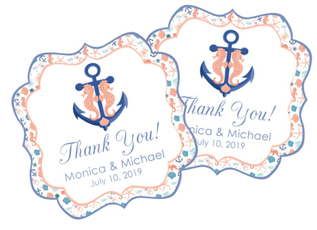 Scalloped seahorse anchor thank you sticker