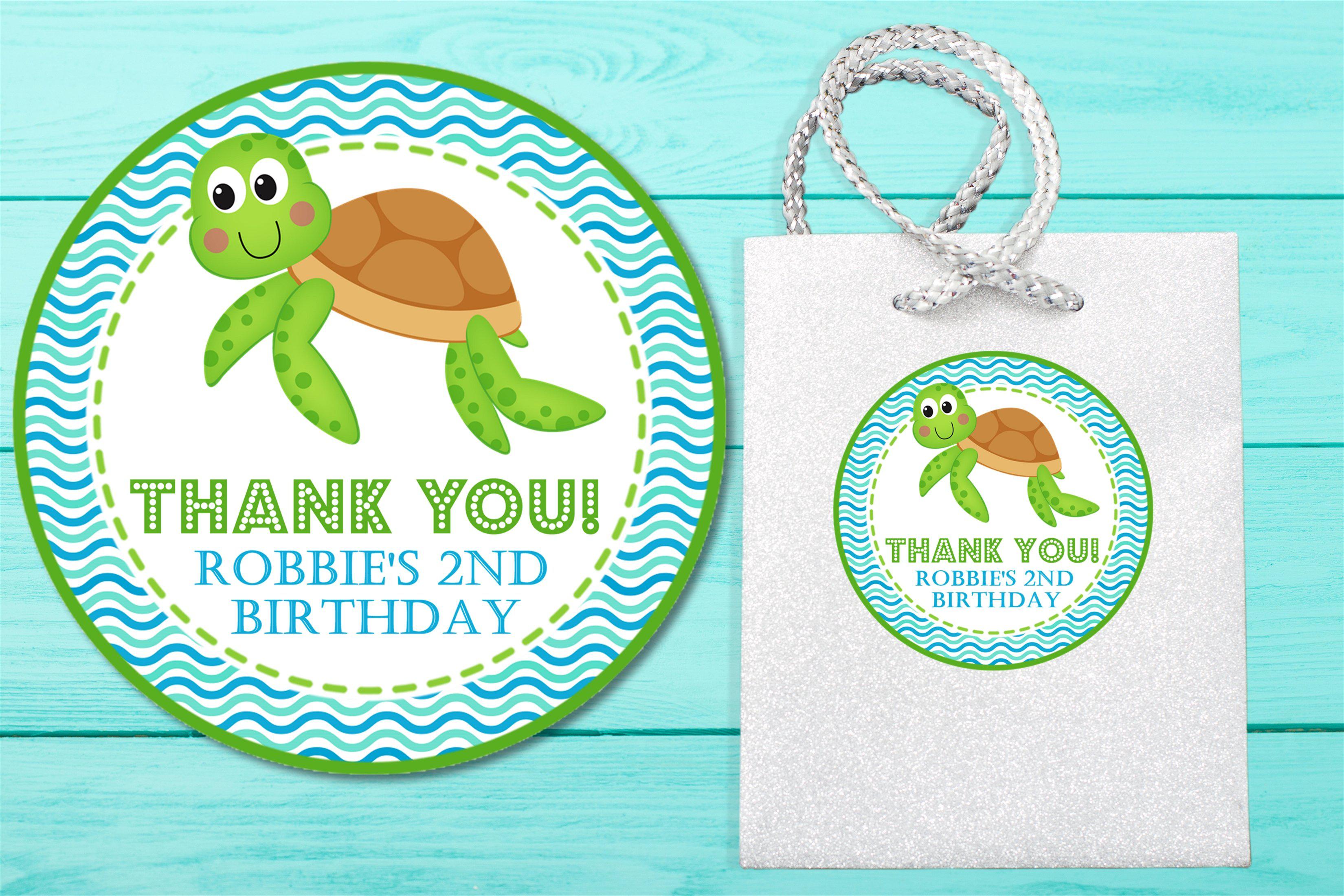 Sea Turtle Under The Sea Birthday Party Stickers or Favor Tags