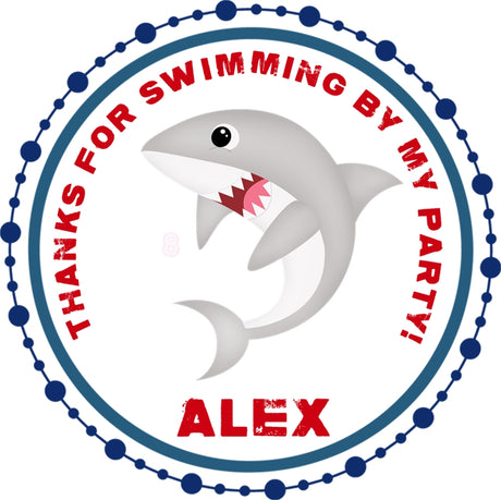 Shark birthday sticker swimming party design