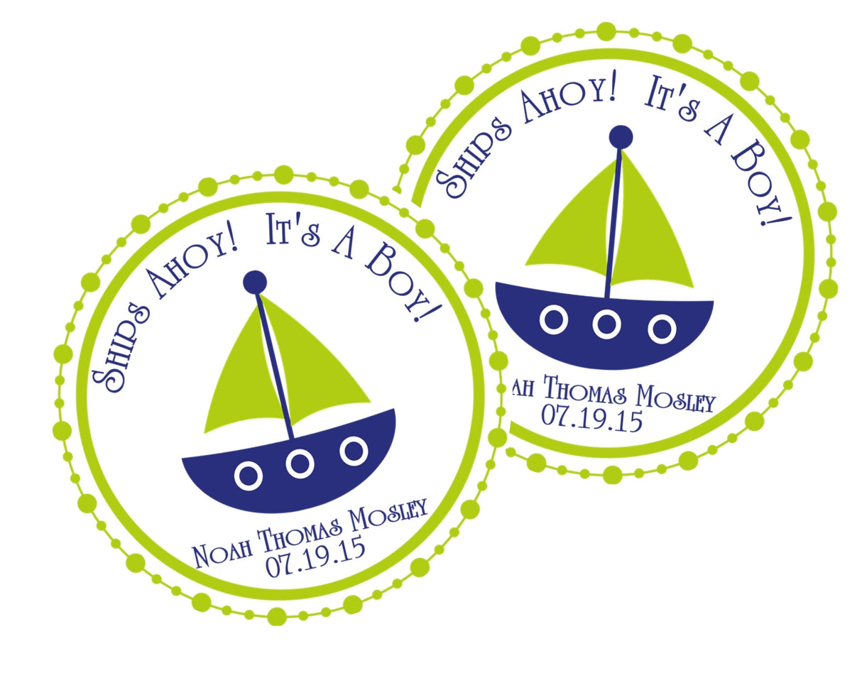 Ships Ahoy baby shower favor label