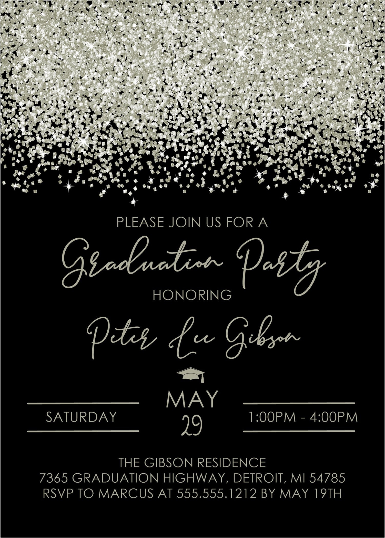 Silver And Black Graduation Party Invitations