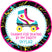Skating birthday party favor sticker with bright colors