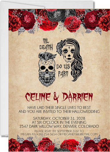Skeleton Bride And Groom Halloween Wedding Invitations