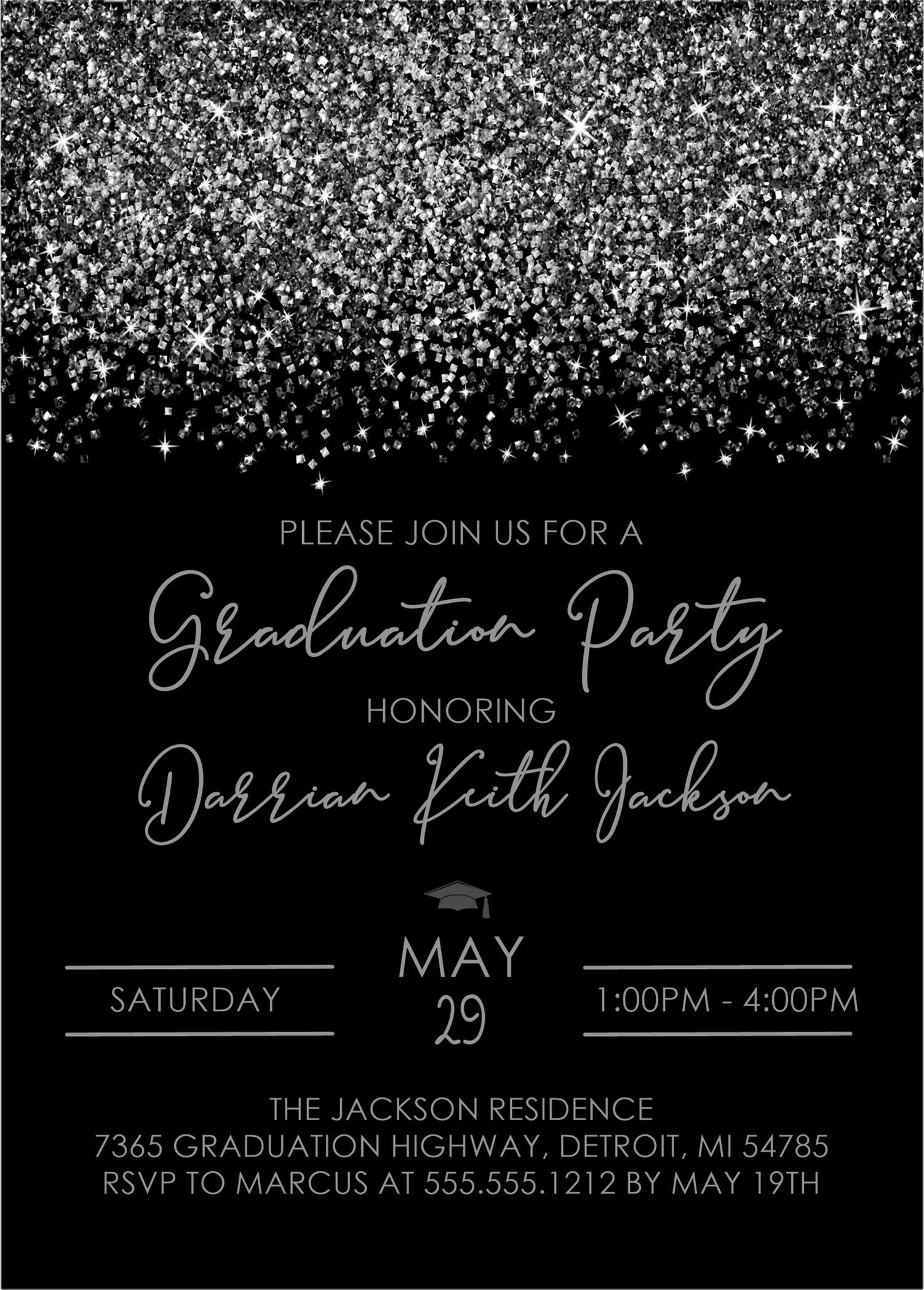 Slate Grey And Black Graduation Party Invitations