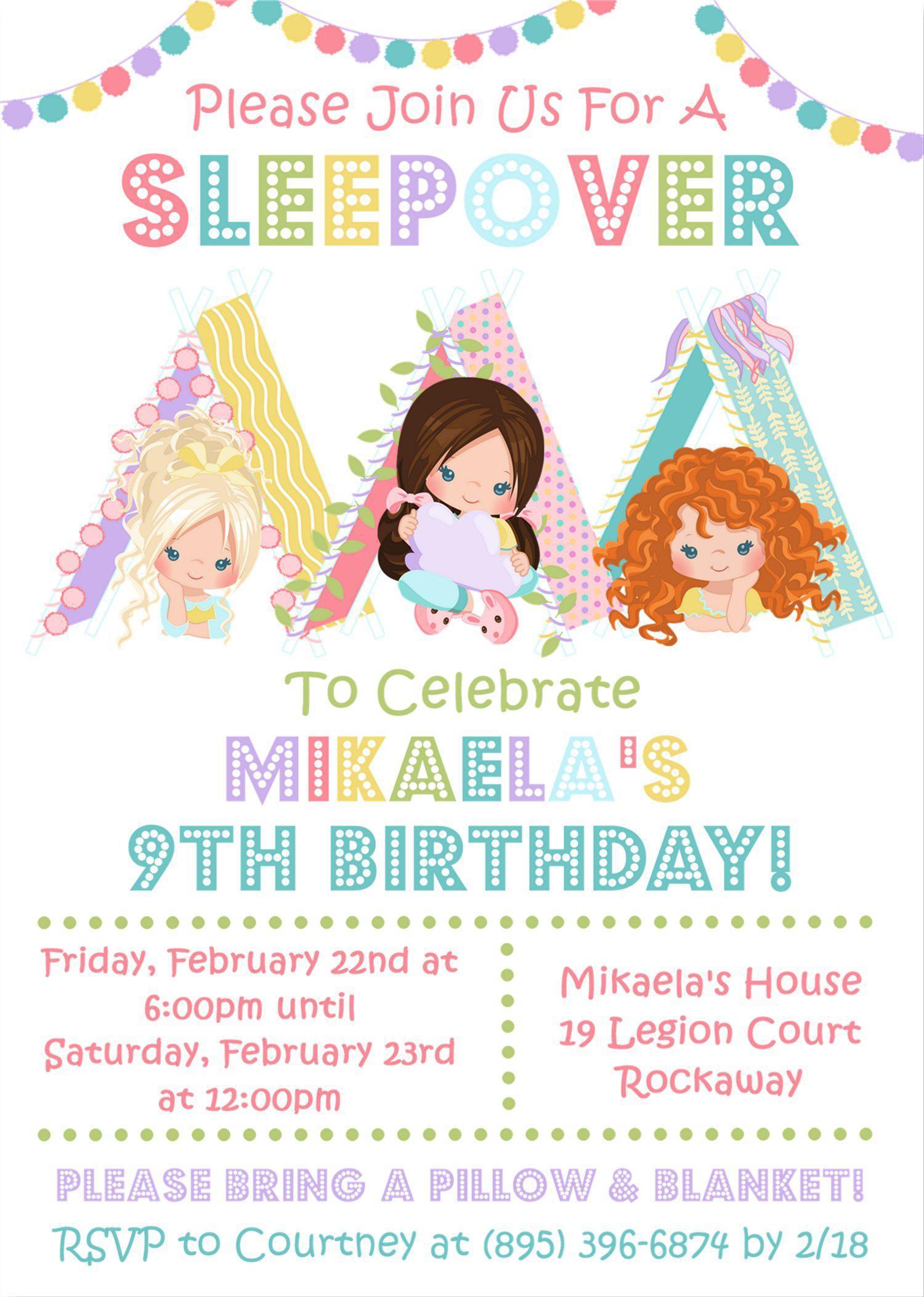 Sleepover Pajama Birthday Party Invitations