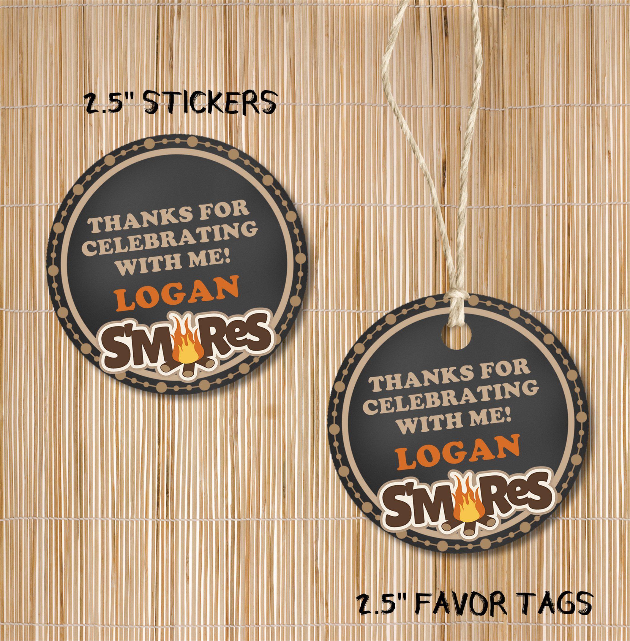 S'mores Birthday Party Stickers Or Favor Tags