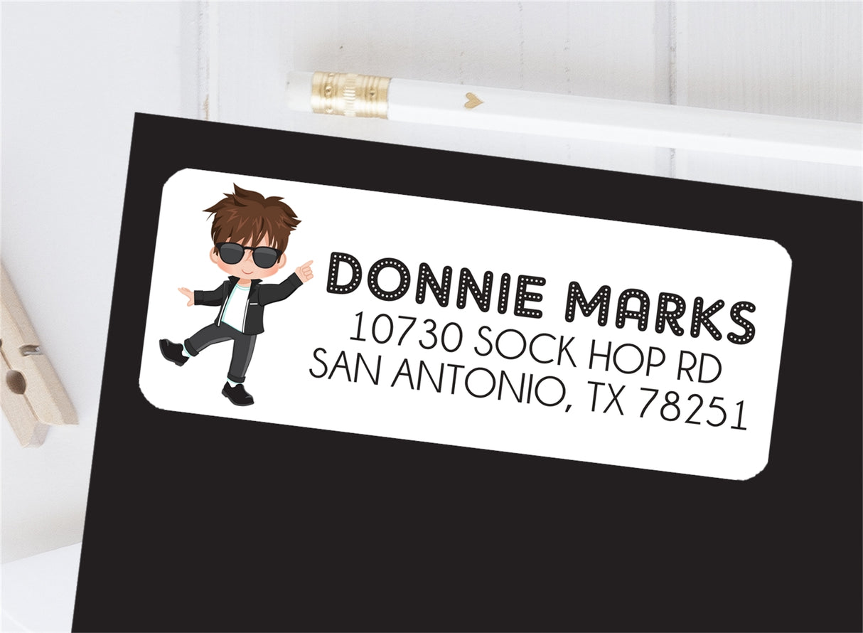 Sock Hop Address Labels for Boys – Personalized 1950s Dance Theme Return Labels