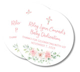 Soft pink floral religious baby dedication label