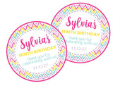 Soft rainbow party favor label with zigzag border