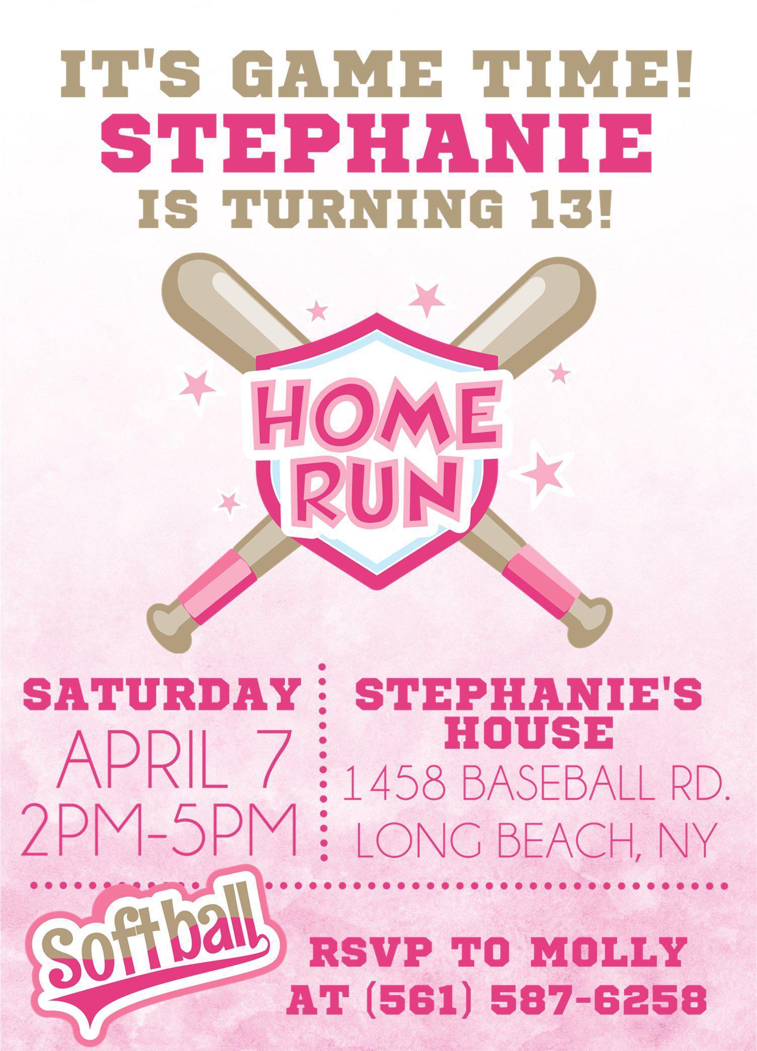 Softball Birthday Party Invitations