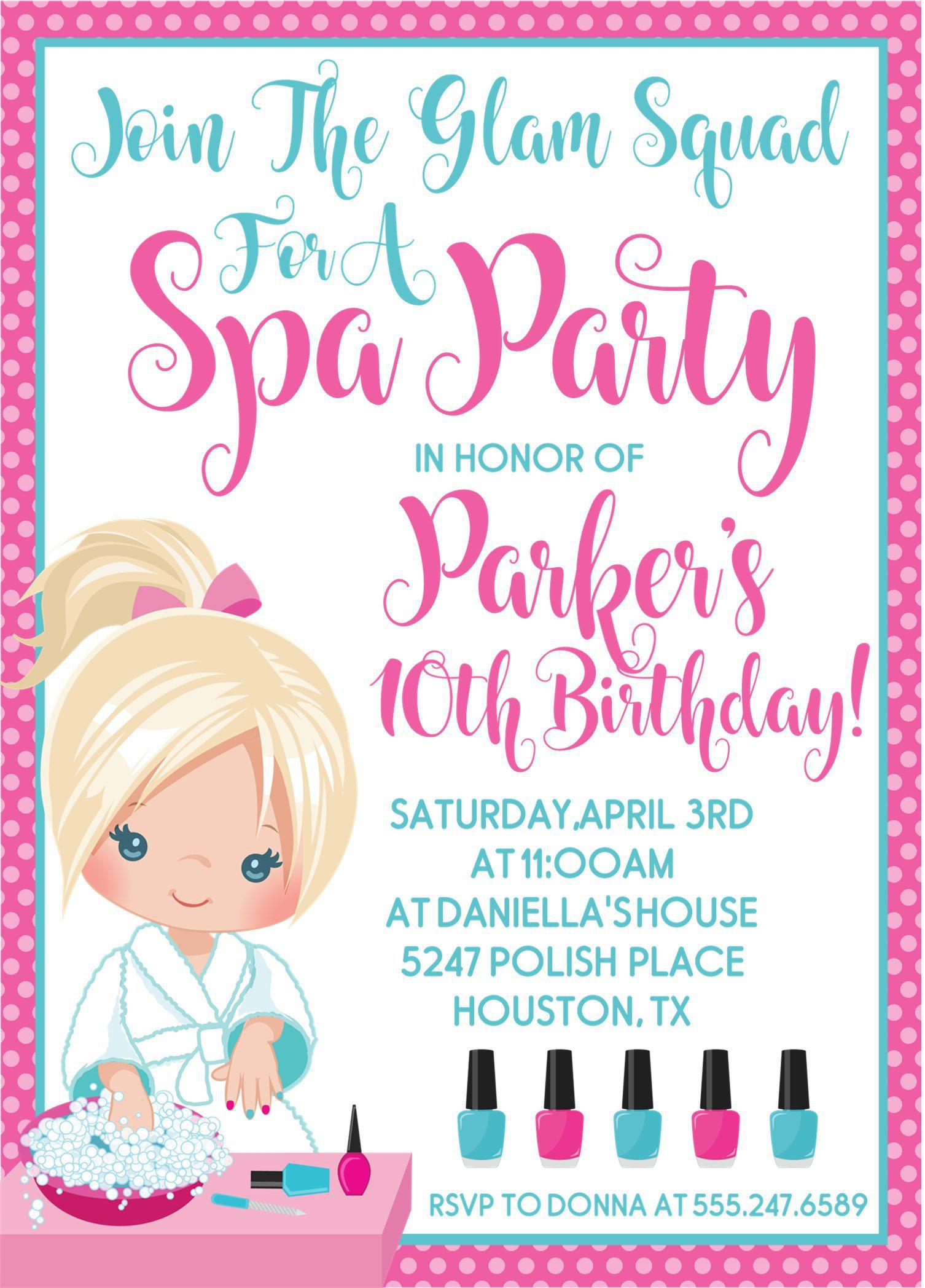 Spa Birthday Party Invitations