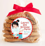 Spa Birthday Party Spa day birthday sticker featuring bubbles, curlers, and spa elementsOr Favor Tags