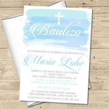 Spanish Blue Watercolor Baptism Invitations