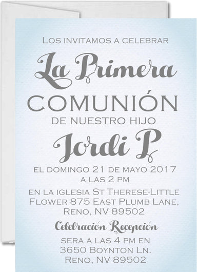 Spanish Blue Watercolor First Holy Communion Invitations