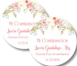 Spanish Confirmation favor label with watercolor roses