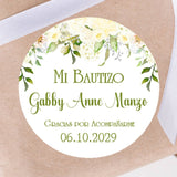 Spanish baptism sticker with white and green florals