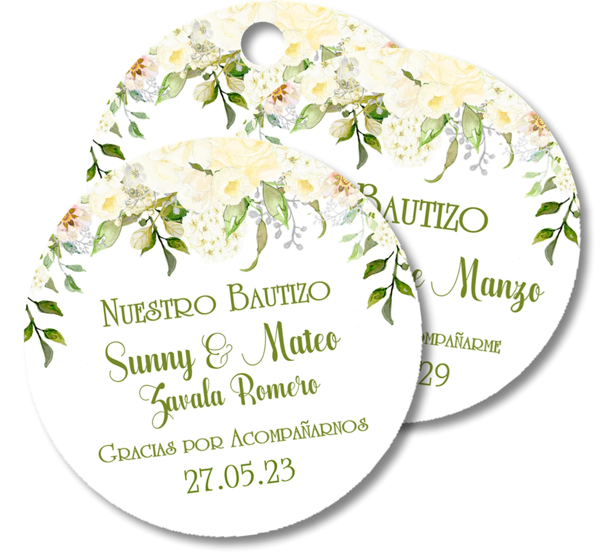 Spanish green baptism stickers