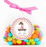 Split leap gymnast sticker in pink leotard for girls’ birthday party