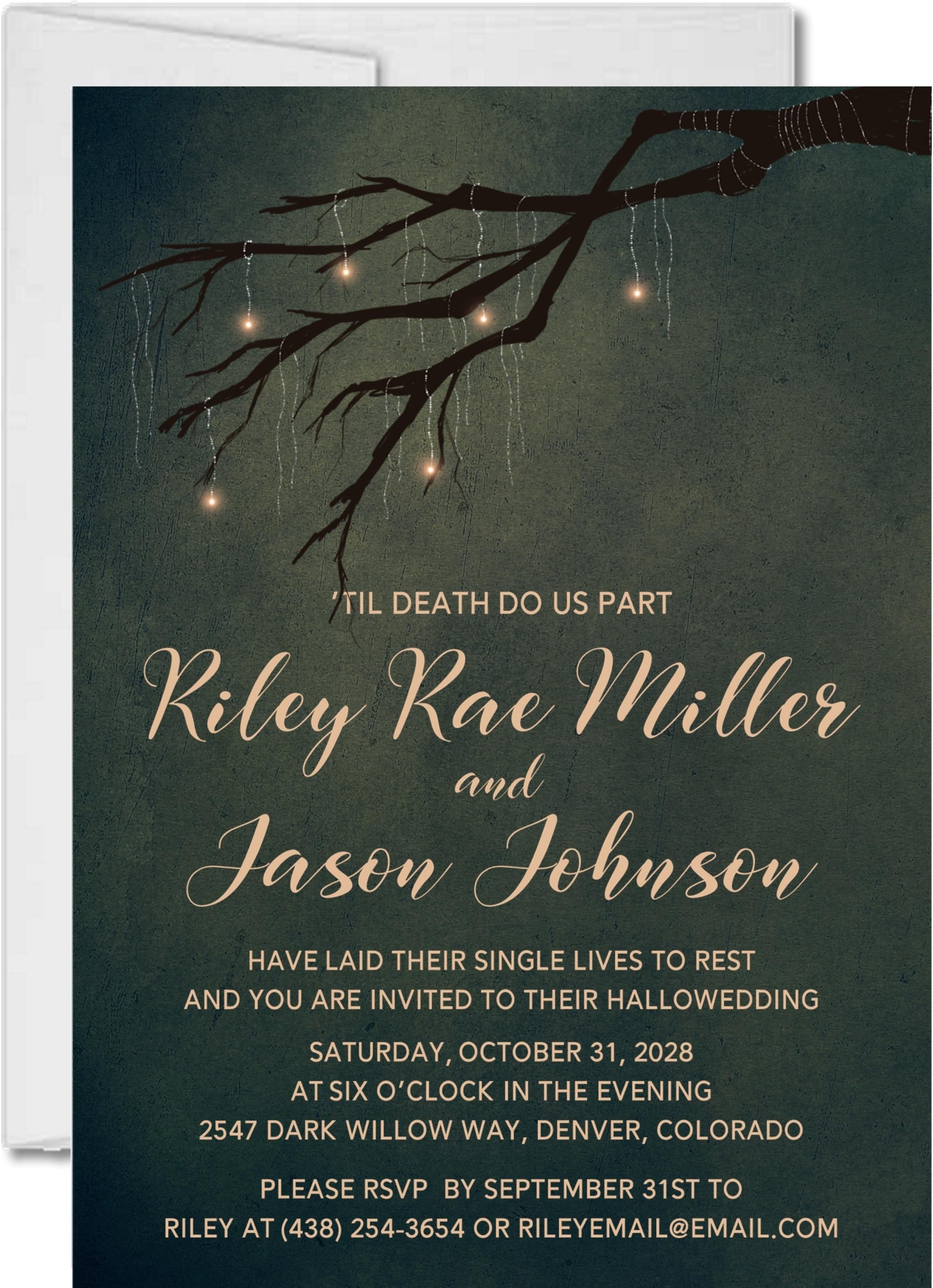 Spooky Olive Green Halloween Wedding Invitations