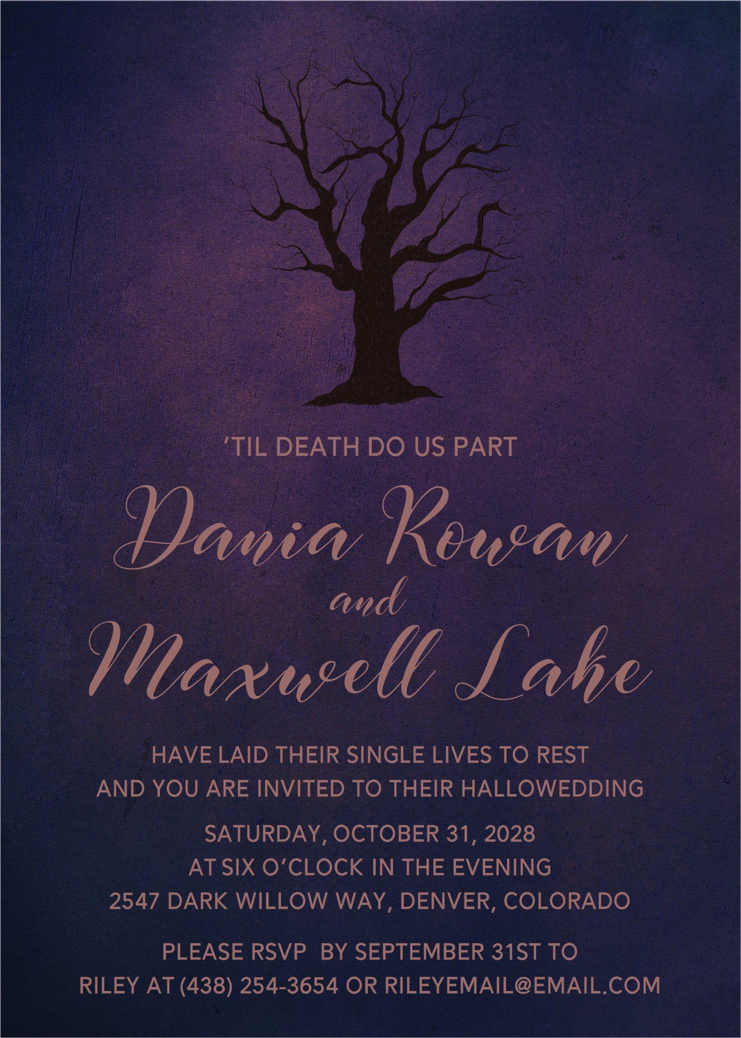 Spooky Purple Halloween Wedding Invitations