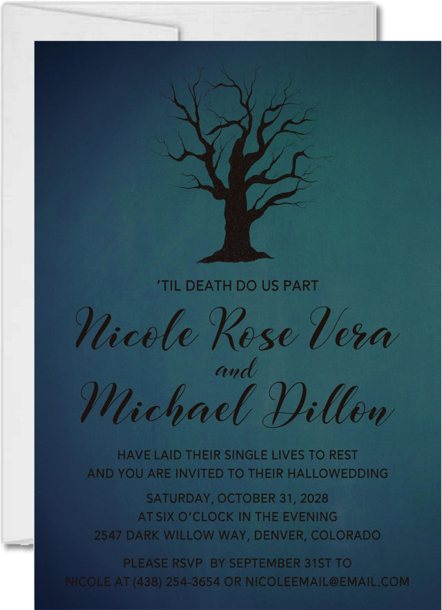 Spooky Turquoise Halloween Wedding Invitations
