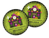 Spooky train station house Halloween favor label